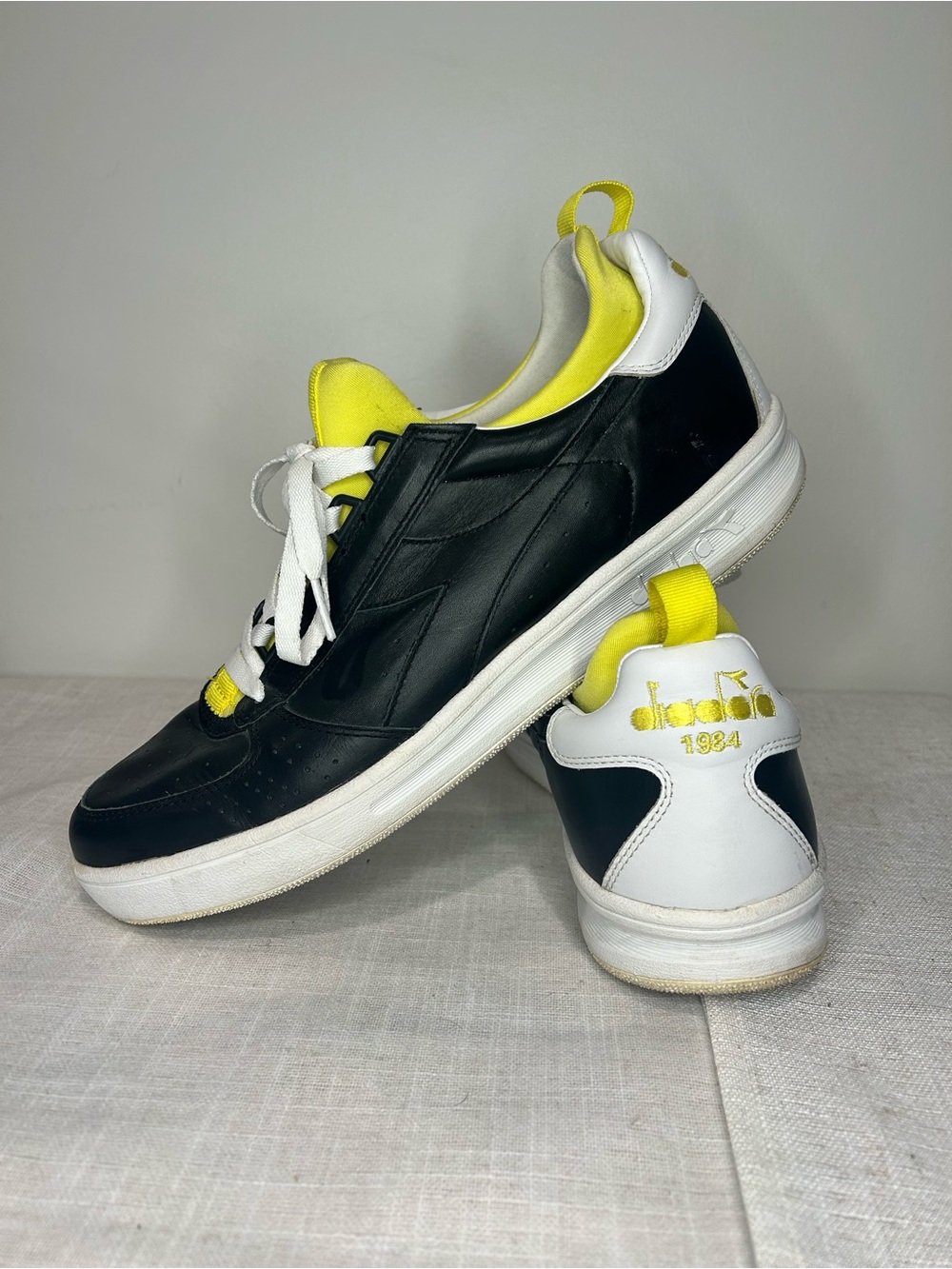Diadora Men's Black, White & Yellow Leather Sneakers